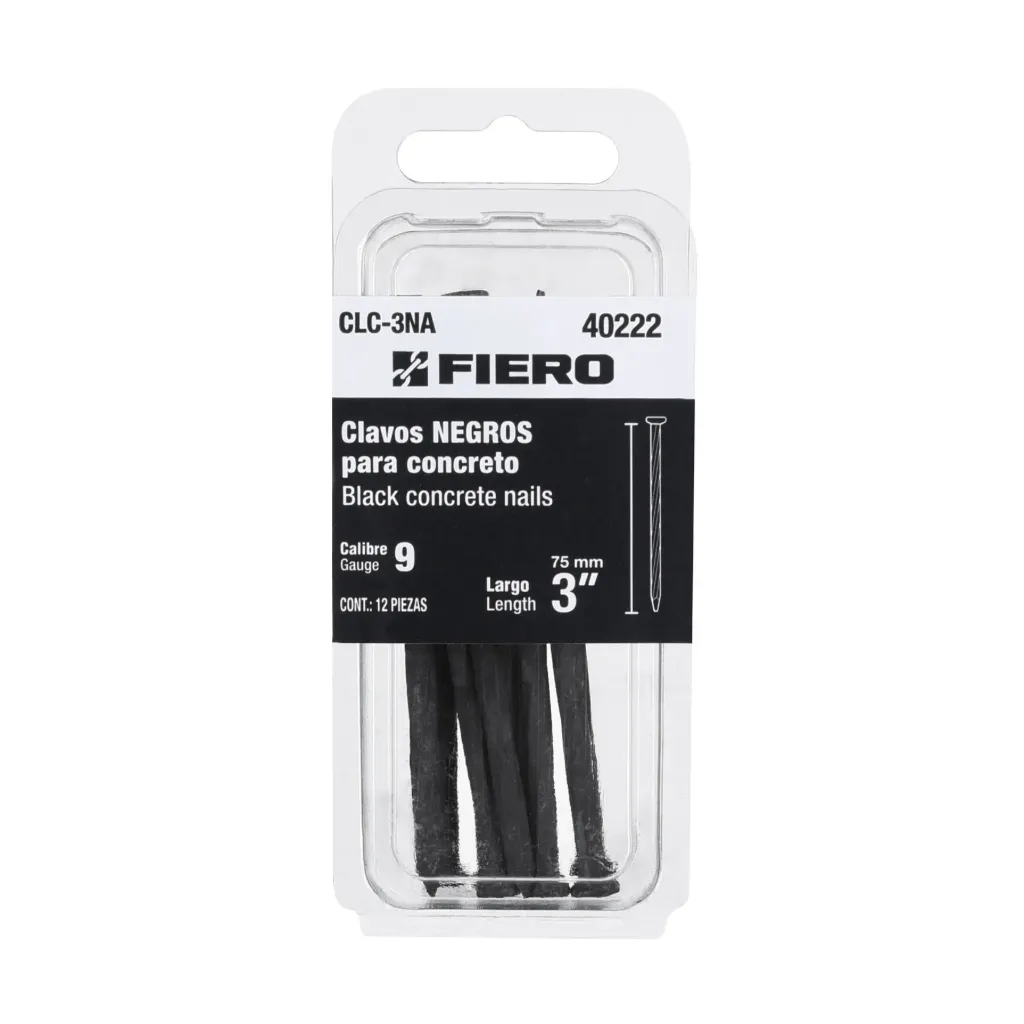 Blíster con 12 clavos negros para concreto 3', FIERO
