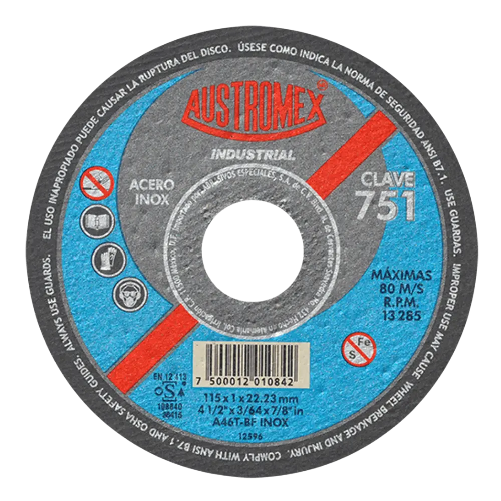 DISCO CTE/MTAL A/INOX. IND. 4 1/2X0.040X7/8'' AUSTROMEX /751