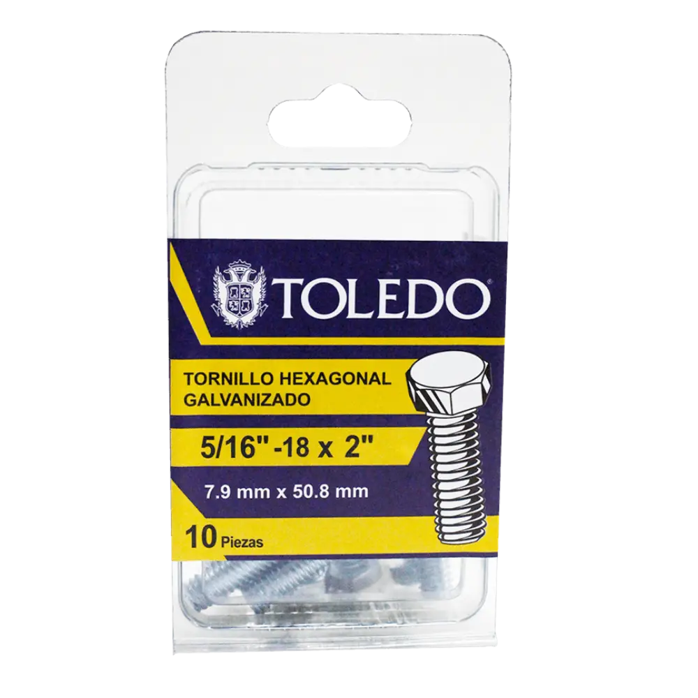 Tornillo Hex Galv 5/16"- 18x 2"