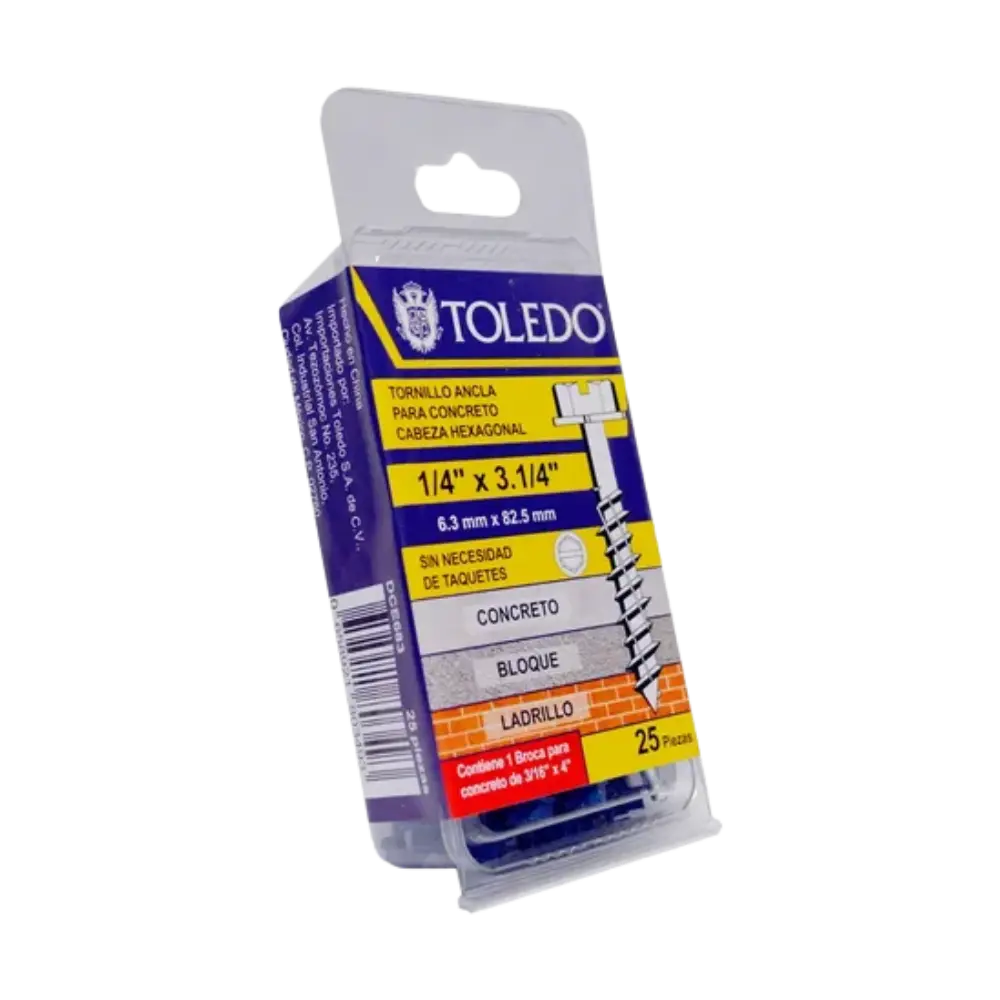 Tornillo ancla p/concreto cabeza hex 1/4" x 3. 1/4"