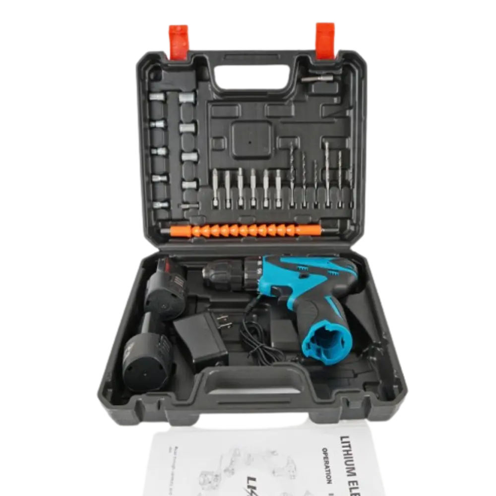 Taladro electrico a bateria con juego de herramientas